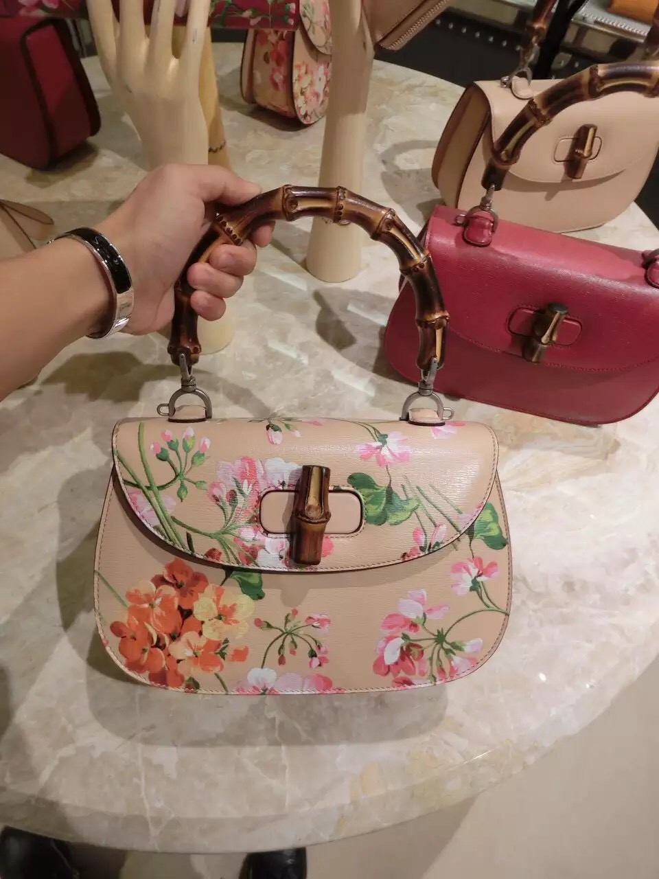 Gucci Bamboo Classic Blooms Top Handle Bag 409398